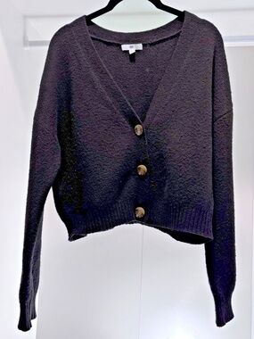 BP. Nordstrom Womens Black V-Neck Cropped Cardigan Sweater Medium Button Up
